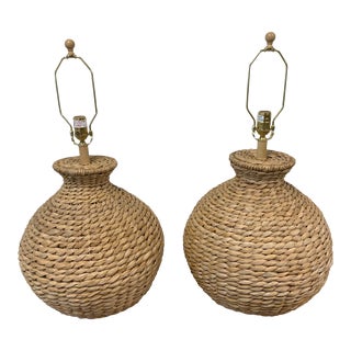 21st Century Ethan Allen Seagrass Lamps-Pair For Sale