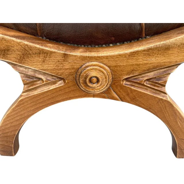 Chesterfield Ottoman in Carved Wood and Leather, 1960s For Sale - Image 9 of 16