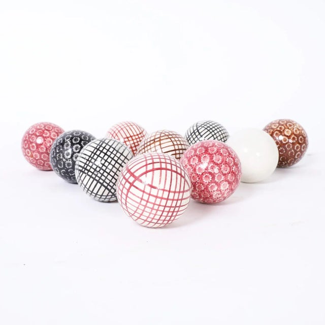 Red Collection of Ten Antique Carpet Balls For Sale - Image 8 of 8