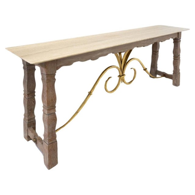 Large Wood and Travertine Console, 1940s For Sale - Image 10 of 10