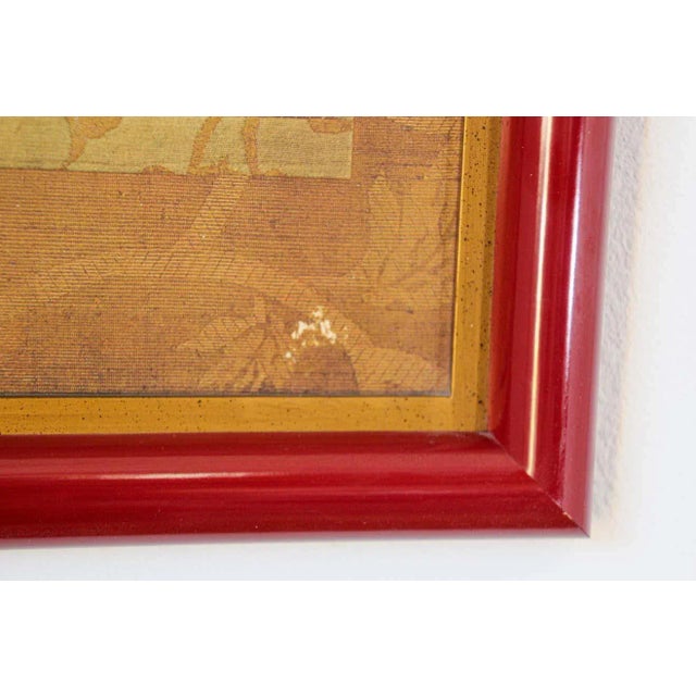 Asian Chinese horse print in a red wood frame. Chinese lithograph print study of a horse. Well framed, no glass. Size: 21"...