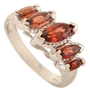 Timeless 925 Silver Garnet Statement Ring With Five Marquise Cut Stones - Size 7