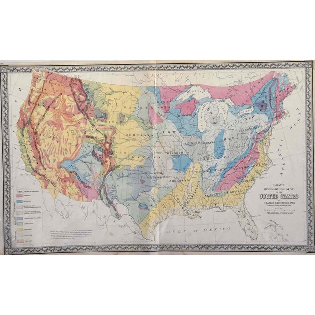This highly informative 32" x 20" antique map, titled "Geological Map of the U.S.," was published by G.W. Gray & Son, a...