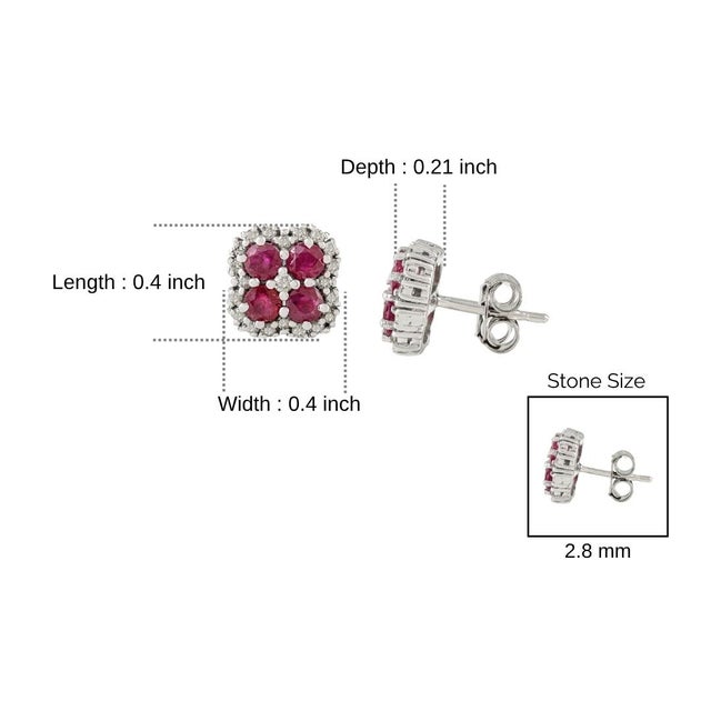 Metal Cluster Design 925 Silver Ruby & Halo Diamond Stud Earrings by Carat&Her- A Pair For Sale - Image 7 of 9