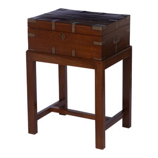 British Campaign Mahogany Officers Chest on Custom Stand, Early 1900s For Sale