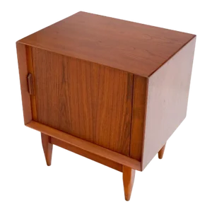 Danish Mid-Century Modern Tambour Door One Drawer End Table Night Stand
