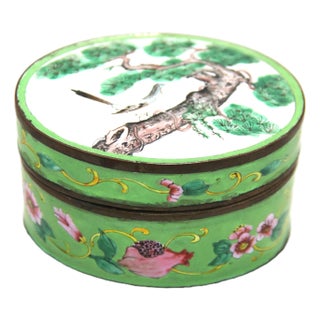 Early 20th Century Chinese Export Hand Painted Bird Tree & Flowers Enamel Trinket Box For Sale