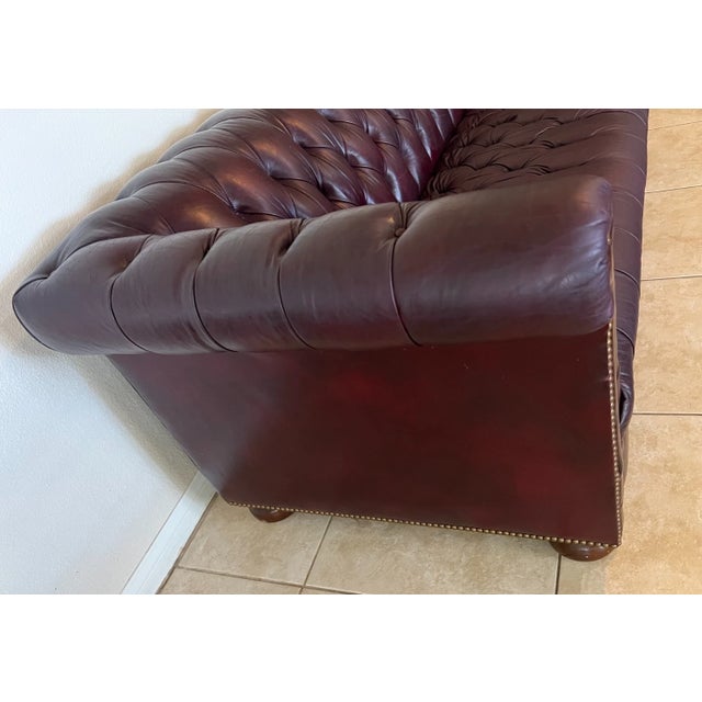 1990s 1990s Chesterfield Sofa Schafer Brothers Fine Leather Rolled Arms Tufted Seat Bordeaux For Sale - Image 5 of 15