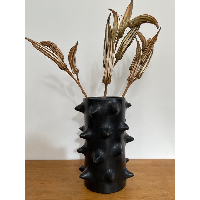 Black Modern Moroccan Izuran Tadelakt Spiked Black Vase For Sale - Image 8 of 10