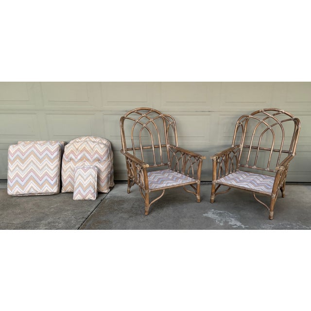 Brown McGuire Pickled Finish Rattan Wing Back Lounge Club Chairs a Pair For Sale - Image 8 of 12