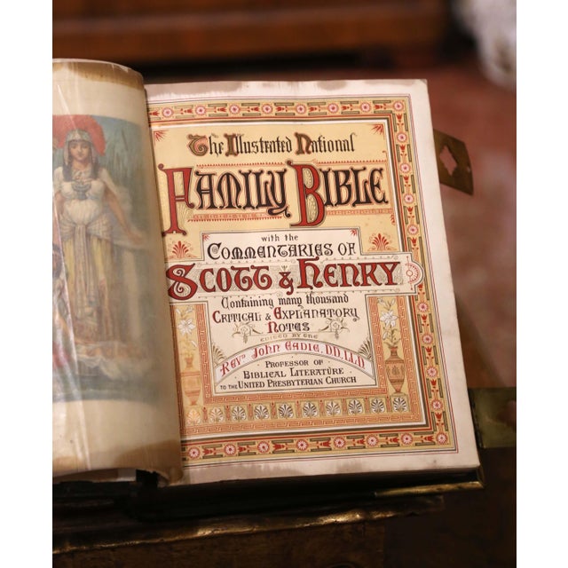 Black 19th Century English Leather-Bound Illustrated Family Bible With Brass Mounts For Sale - Image 8 of 12