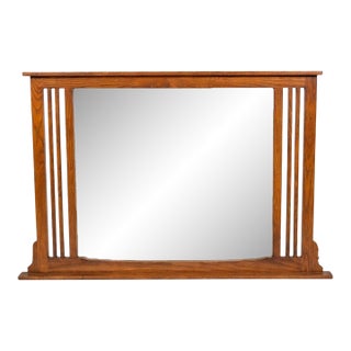 Vintage Large Solid Wood Wall Mirror With Vertical Slat For Sale