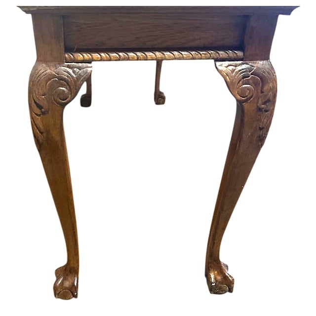 Late 20th Century Carved Oak Georgian Chippendale Style Console Table 48" X 17" X 27.5" - Vintage Late 20th Century - American Made For Sale - Image 5 of 5