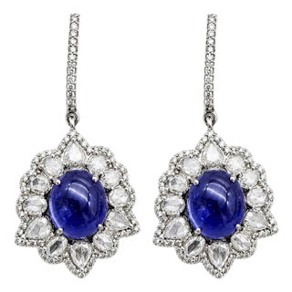 Natural Tanzanite 12.30cts & Diamond 3.91cts Earring in 14k Gold For Sale