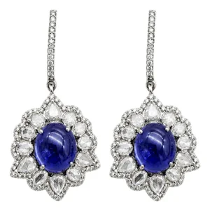Natural Tanzanite 12.30cts & Diamond 3.91cts Earring in 14k Gold