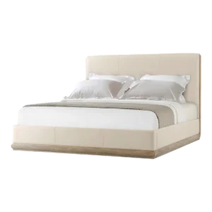 Modern Light Oak and Leather Upholstered Bed - Queen