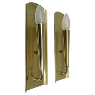 Polished & Matte Brushed Brass Wall Lights, 1950s, Set of 2 For Sale