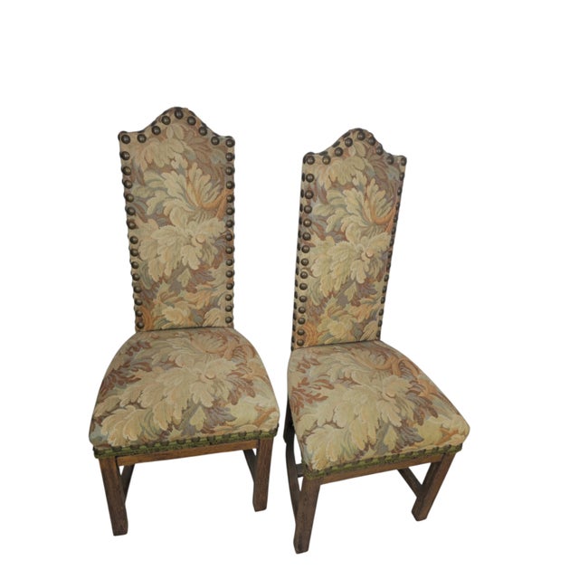 Brown 19th Century Italian High-Back Oak Chairs with Tapestry, Set of 4 For Sale - Image 8 of 10