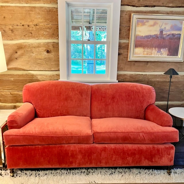 English Roll Arm Sofas in Red Velvet a Pair Chairish