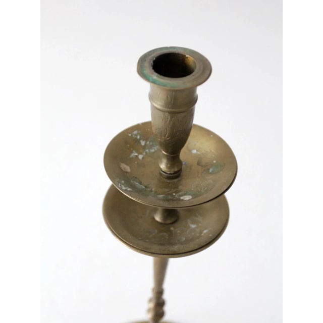 Mid 20th Century Vintage Etched Brass Candlestick Holder For Sale - Image 5 of 10