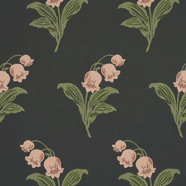 Contemporary SAMPLE - Schumacher Lily Of The Valley Wallpaper In Midnight For Sale - Image 3 of 4
