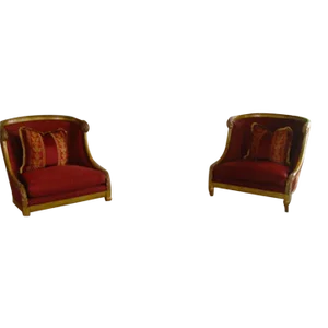Red Satin Chairs Louis XVI Style With Pillows - Set of 2