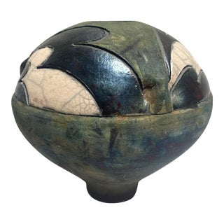 Vintage Post Modernist Waves Design Raku Pottery Vase Signed Jay For Sale