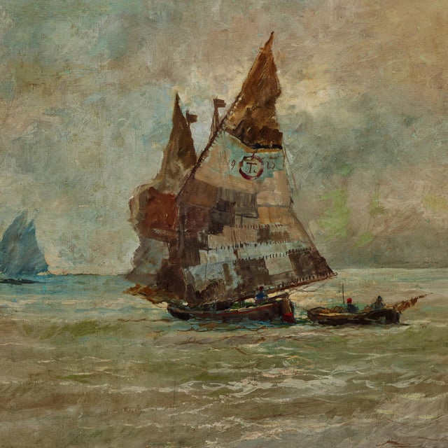 Sicilian Boats in Harbor Oil on Canvas, Unknown For Sale - Image 4 of 7