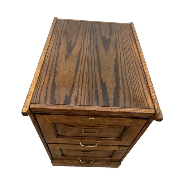 Vintage Tiger Oak File Cabinet Two Drawers One Locks Paneled Sides Legal Size For Sale - Image 9 of 13