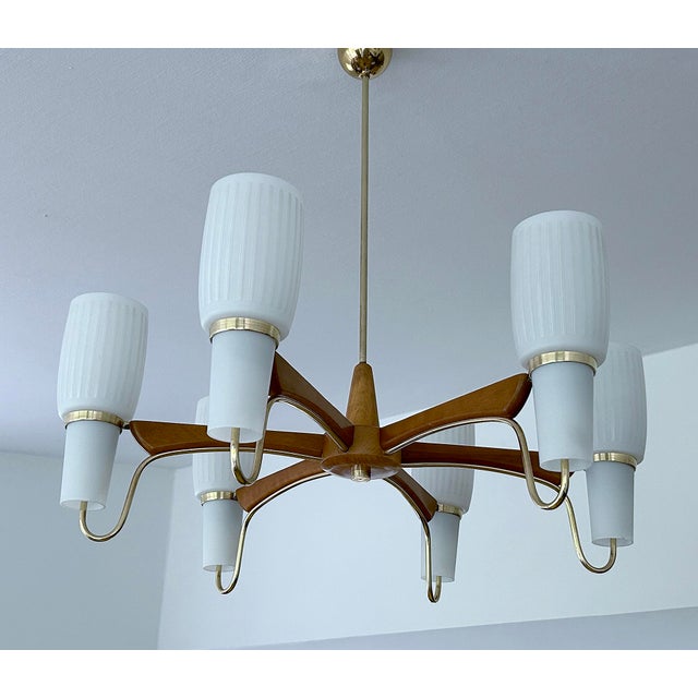 Large Pendant Light in Glass and Teak from Temde, 1960s For Sale - Image 6 of 18