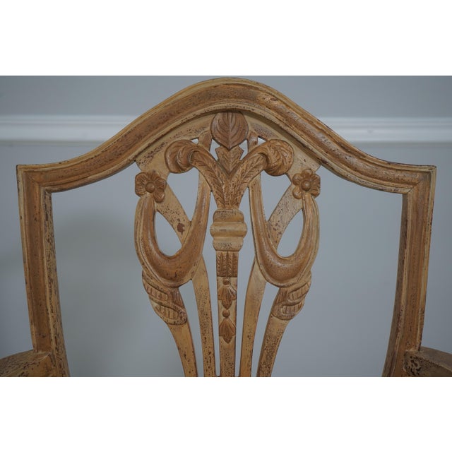 1980s Set of 6 Distressed Painted Shield Back Dining Room Chairs For Sale - Image 5 of 18