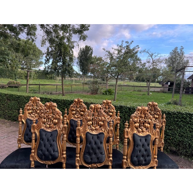 1900 - 1909 1900 Italian Baroque Rococo Gilded Beech Black Velvet Chairs - Set of 7 For Sale - Image 5 of 18