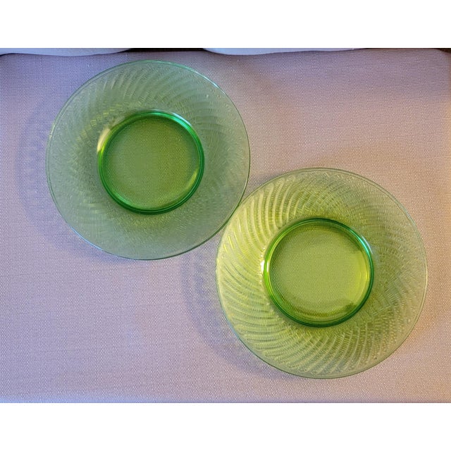 Green Set of 4 Transparent Green Uramium Glass Salad Plates Early 20th Century For Sale - Image 8 of 16
