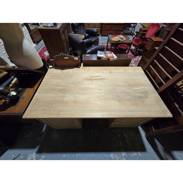 Mid 20th Century German Pine Partner's Desk With Cupboard Storage For Sale - Image 4 of 5