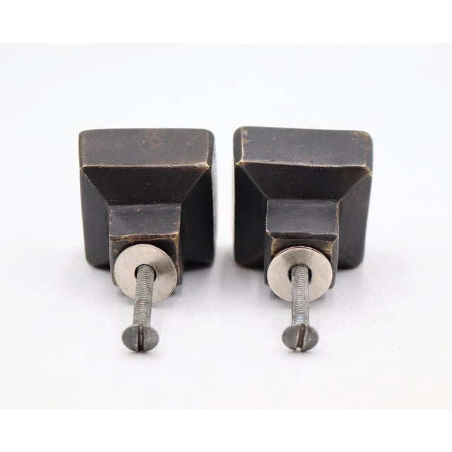 Pair of Modern Oil Rubbed Bronze Square Cabinet Drawer Knobs For Sale - Image 4 of 4