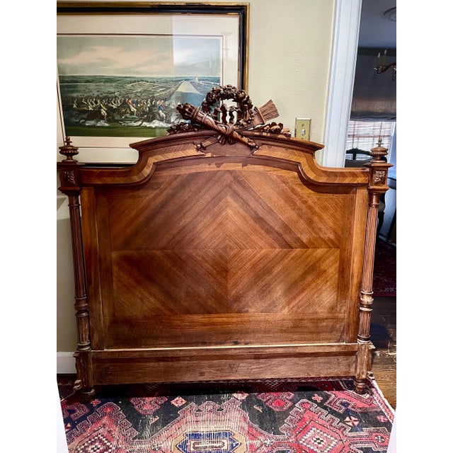 French Louis XVI Walnut Full-Size Headboard with Carvings, 19th Century