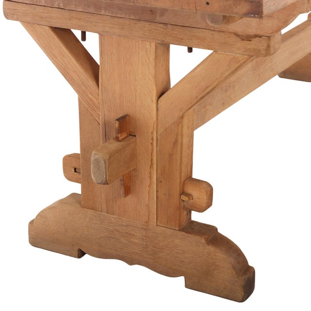 Farmhouse French Brutalist Architectural Oak Table With Slab Top, C. 1960 For Sale - Image 3 of 5