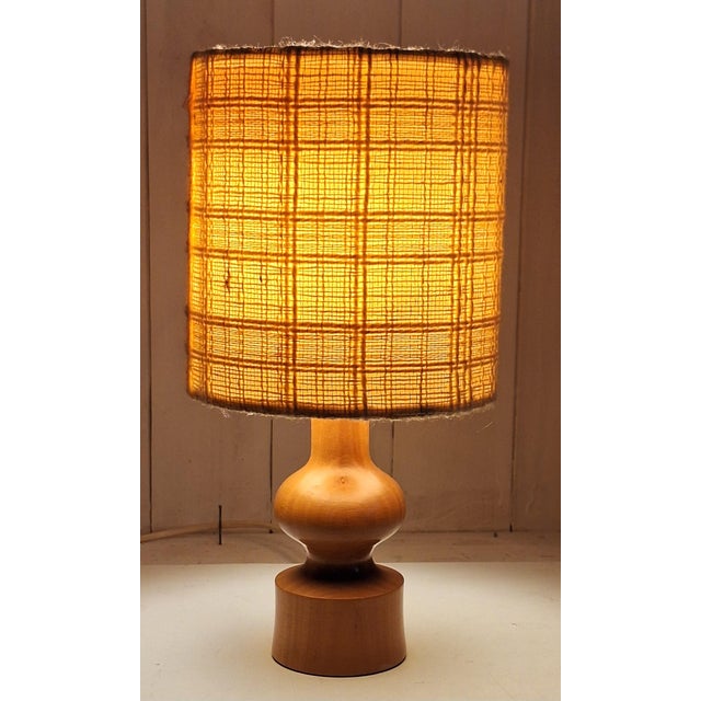 Wood Vintage Table Lamp with Turned Yew Wood Base and Linen Shade, 1970s For Sale - Image 7 of 7