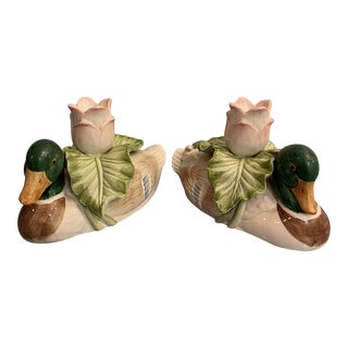 1980’s Fitz and Floyd Mallard Duck Candleholders - a Pair For Sale
