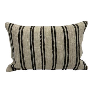 Turkish Hemp Pillow Cushion Natural Beige Black Pillow Cushion Cover 16" x 24" For Sale