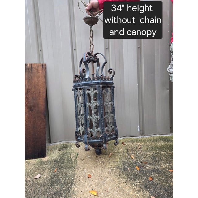 Mediterranean Antique Mediterranean Style Iron Lantern For Sale - Image 3 of 7