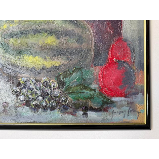 1970s Vintage Gasper Gunhz Modernist Still Life Fruits Oil on Canvas Painting, Framed For Sale - Image 9 of 11