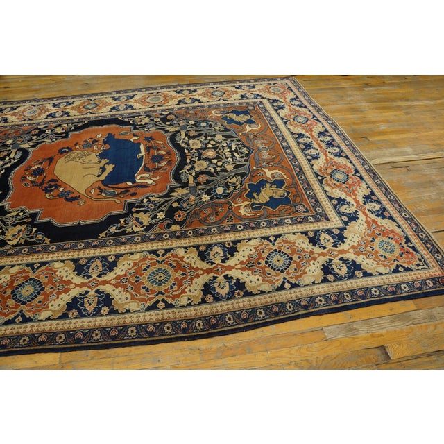 1880s Red Animal Hunting Scene Antique Persian Khorassan Moud Rug 9' X 11' 8" Handknotted Wool Carpet For Sale - Image 11 of 18