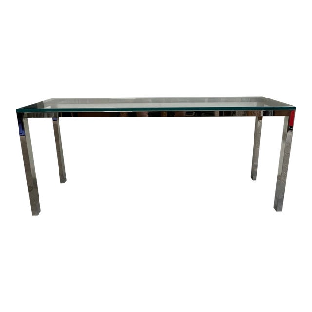 Vintage Mid Century Chrome and Glass Console Sofa Table For Sale