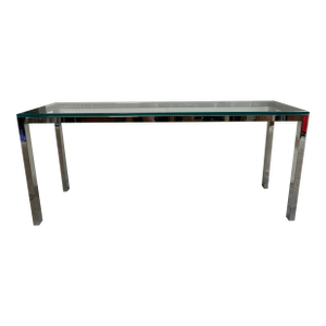 Vintage Mid Century Chrome and Glass Console Sofa Table