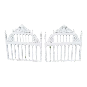 1970s Vintage Pagoda White Carved Wood Twin Size Headboards- a Pair