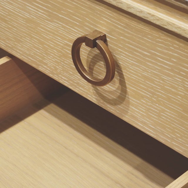 2020s Matthew Izzo Home Cutler 48" Cerused Oak Two Drawer Single Sink Bath Vanity With Open Cane Shelf and Brass Drawer Pulls For Sale - Image 5 of 7