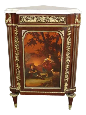 Late 19th Century Rare Signed Millet Vernis Martin Paint Decorated French Louis XVI Corner Cabinet