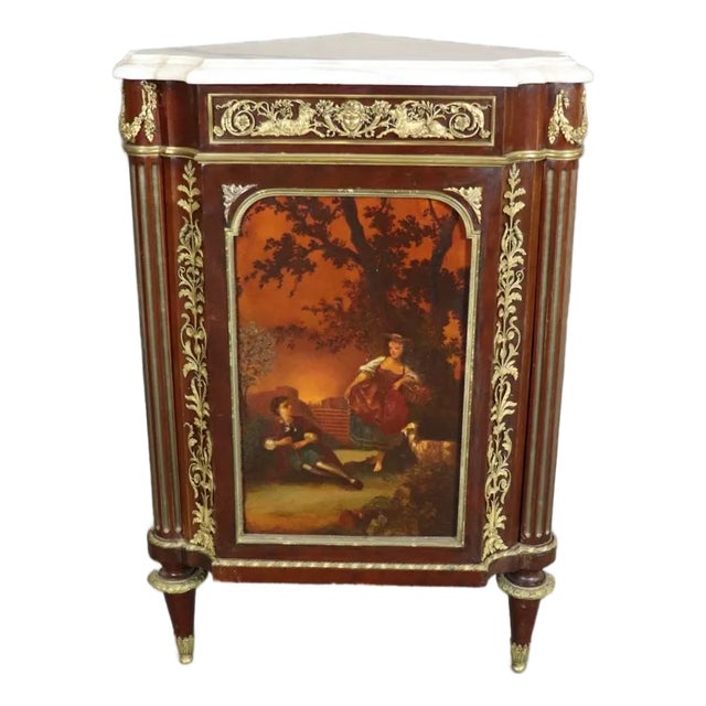 Rare Signed Millet Vernis Martin Paint Decorated French Louis XVI Corner Cabinet For Sale
