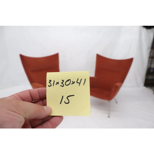 Pair of Hans Wegner for Carl Hansen Wing Chair in Orange Velvet like Fabric OX For Sale - Image 9 of 13